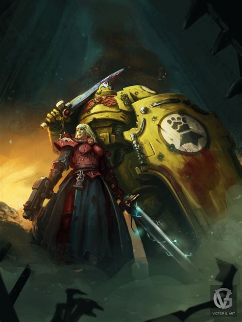 Imperial Fist And Battle Sister Art By Victor G Art 40k Gallery