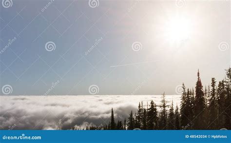 Mountain Top View Over Clouded Valley Stock Photo Image Of Chemtrail