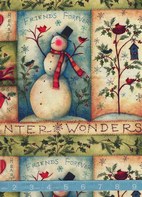 Snowman Stitches By Susan Winget Christmas Quilt Cotton Fabric By The