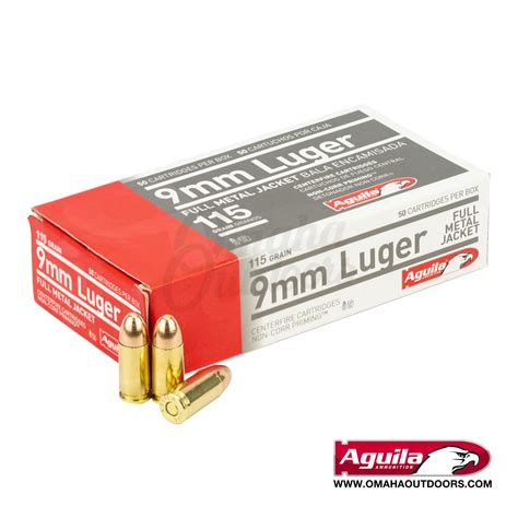 Aguila Ammunition Ammo 9mm 115 Gr Fmj 50 Round Box 1e097704 Omaha Outdoors