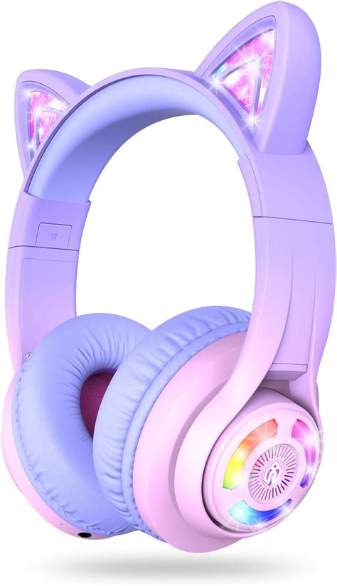 amazoncom iclever cat ear kids bluetooth headphones led lights