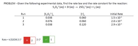 Solved Problem Given The Following Experimental Data Find Chegg