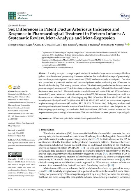 Pdf Sex Differences In Patent Ductus Arteriosus Incidence And