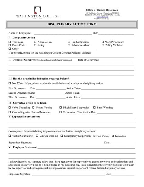 Free Printable Disciplinary Action Form Templates Word Pdf