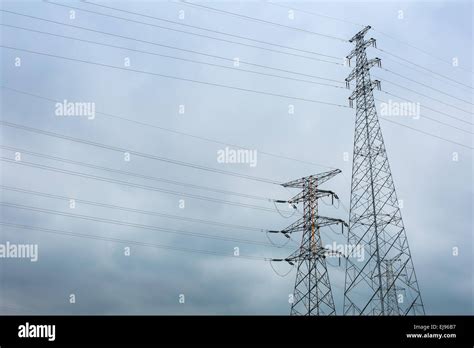 Two High Voltage Transmission Pylon Stock Photo Alamy