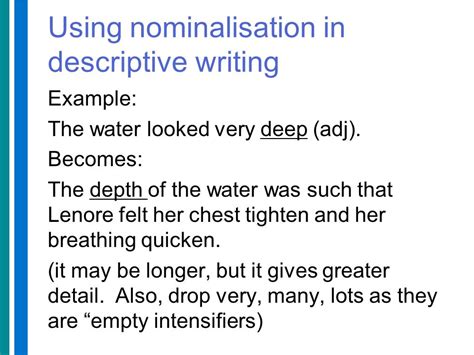 Nominalisation Using Words Within A Sentence Or Clause To Describe