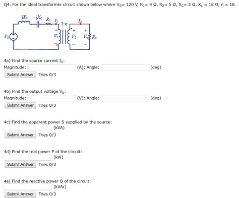 Solved 04 For The Ideal Transformer Circuit Shown Below