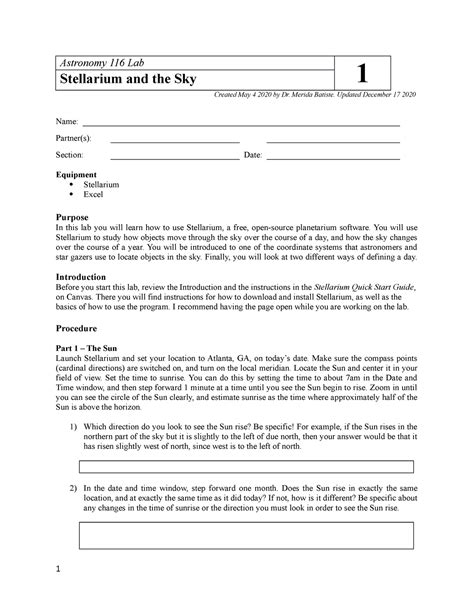 Intro To Astronomy Lab Stellarium And The Sky Astronomy Lab