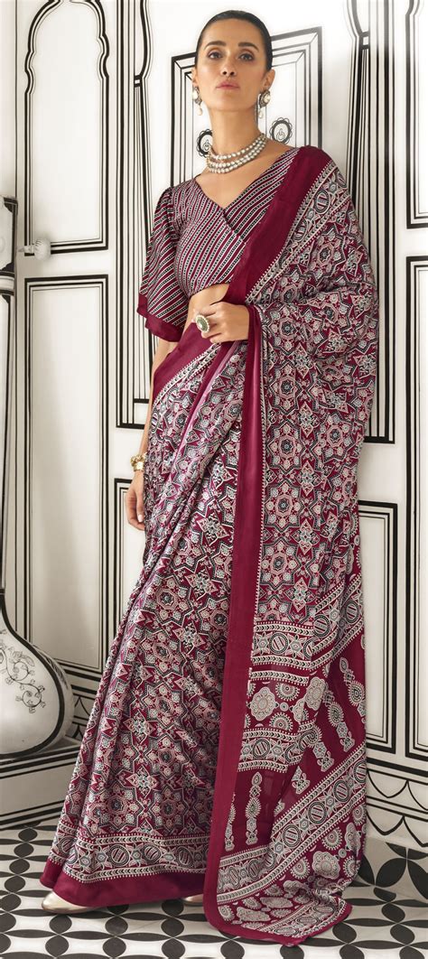 Casual Red And Maroon Color Satin Silk Fabric Saree