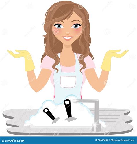 Woman cleaning house clipart