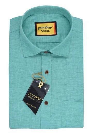 Punekar Cotton Satin Sky Blue Color Full Sleeves Formal Shirt For Mens