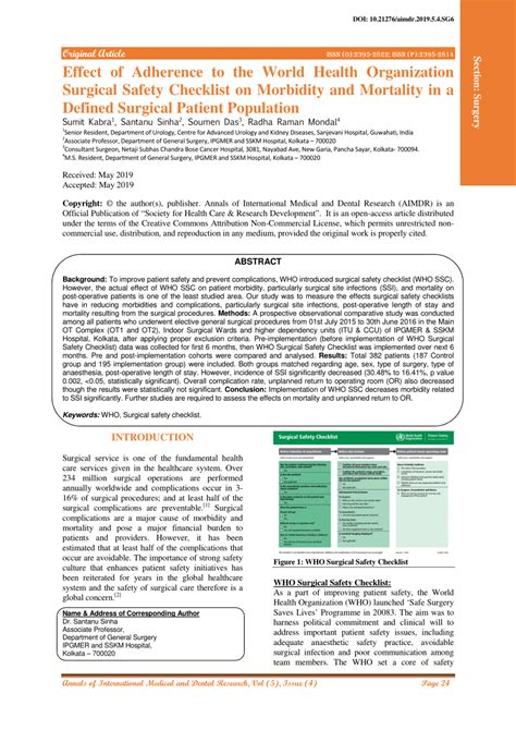 Pdf Effect Of Adherence To The World Health Organization Surgical