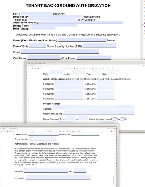 Tenant Background Authorization Form Landlord To Tenant Rent Check