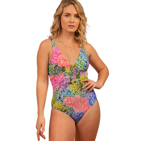 Moontide Swimwear Uk Hydrangea Plunge Swimsuit In Blossom