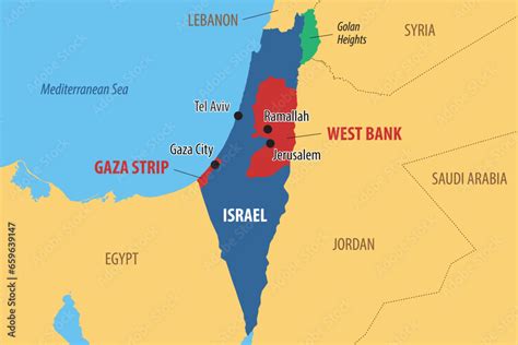 Vector map of Israel and Palestine, showing the areas of the West Bank and the Gaza strip Stock ...