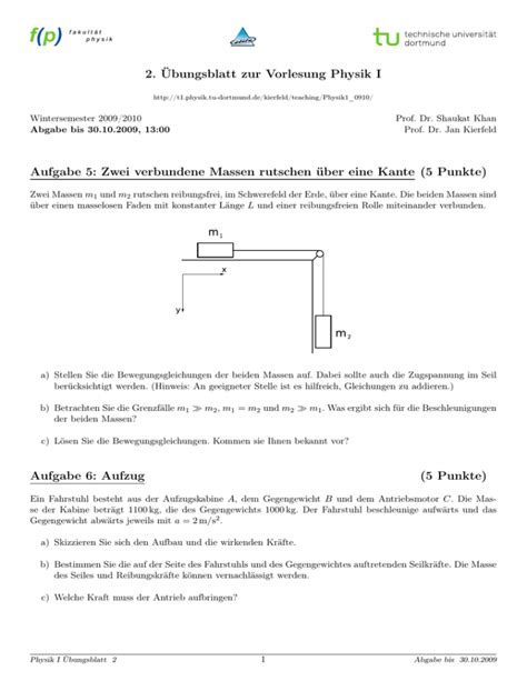 Bungsblatt Zur Vorlesung Physik I Aufgabe Zwei Verbundene