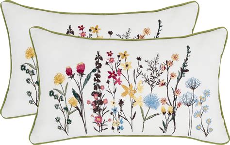 Tosleo Wildflower Pillow Covers 12x20 Inch Pack Of 2 Flowers Embroidered Decorative