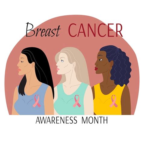 Premium Vector Breast Cancer Awareness Month Three Women With Pink Ribbons Of Different