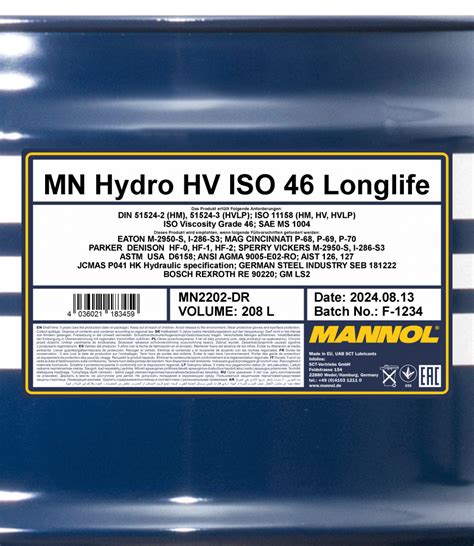 MANNOL Hydro HV ISO 46 Longlife