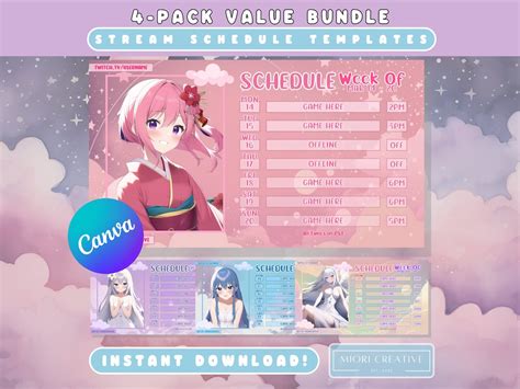 Sky Vtuber Schedule Template Bundle Twitch Stream Schedule Value Pack