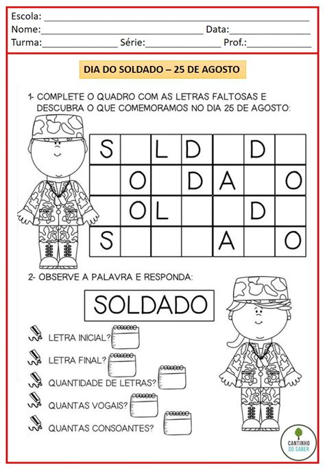 Atividades Para O Dia Do Soldado Apostila Completa