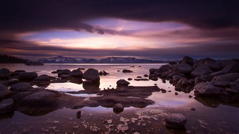 Wallpaper Pemandangan Matahari Terbenam Laut Teluk Batu Pantai