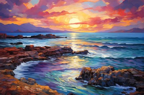 Premium Photo Vibrant Ocean Sunset Over Rocky Coast