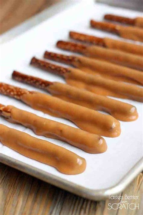 Caramel and Chocolate Dipped Pretzel Rods -TastesBetterFromScratch.com