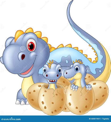 Cartoon Happy Mother And Baby Dinosaur Hatching Stock Vector