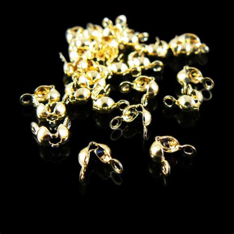 4mm Gold Plated Clamshell Bead Tips W 2 Loops 144 Pieces Wholesale