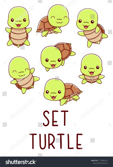 Set Cute Kawaii Hand Drawn Turtle Stock Vector (Royalty Free ...