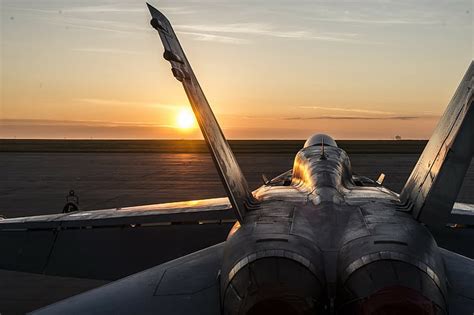 HD wallpaper: silhouette of aircraft during golden hour, FA-18 Hornet ...