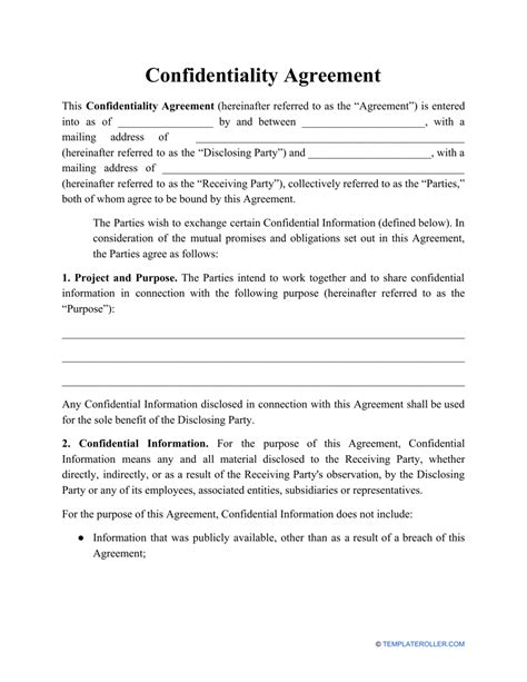 Free Confidentiality Agreement Template