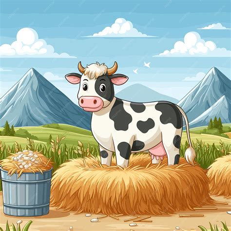 Premium Vector | Cows in a wheat field cartoon illustration