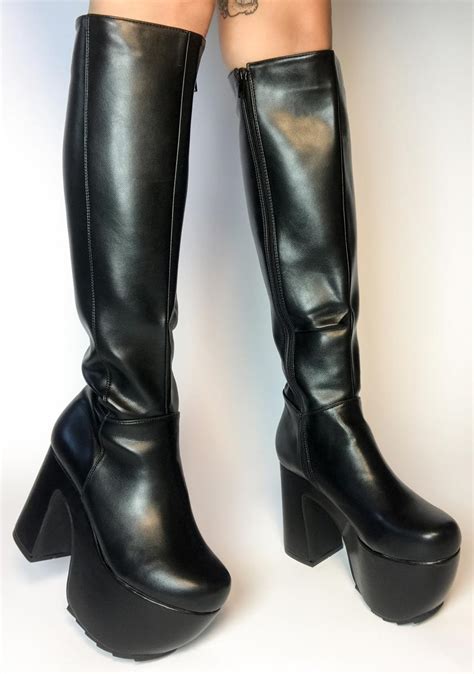 Lamoda Knee High Platform Heel Boots Black Dolls Kill