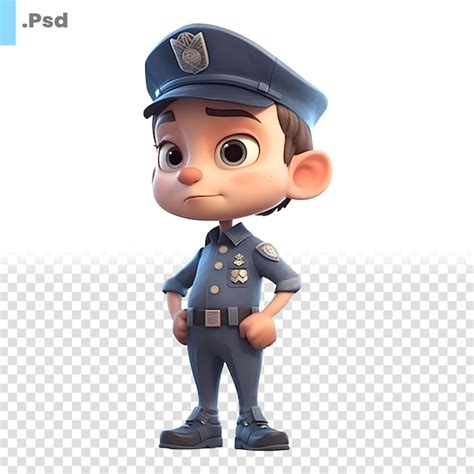 Renderização 3d de um menino chapéu de policial em fundo branco