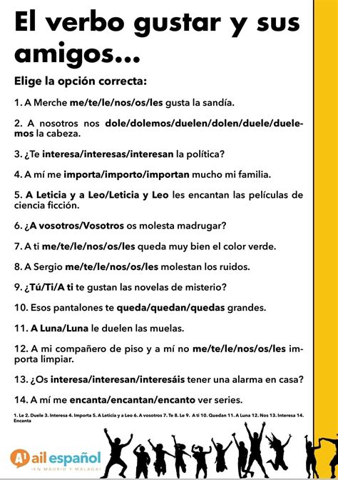 El verbo gustar y otros parecidos Ejercicios de español Recursos de