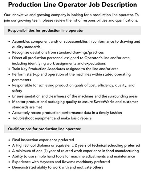 Production Line Operator Job Description Velvet Jobs