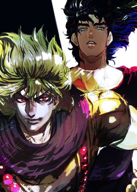 Safebooru 2boys Blonde Hair Blue Eyes Blue Hair Dio Brando Floating Hair Jojo No Kimyou Na