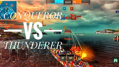 Conqueror Vs Thunderer Long Range Duel World Of Warships Blitz Youtube