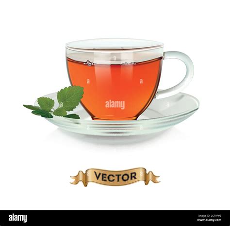 Cups Of Tea With Green Leaves On White Background Realistic Vector