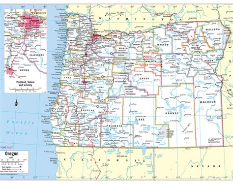 Oregon State Wall Map Large Print Poster 34x24 Etsy