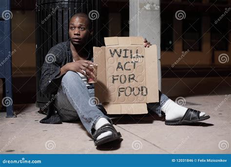 Homeless Man Holding A Sign Stock Photo Image Of Outdoors Homeless