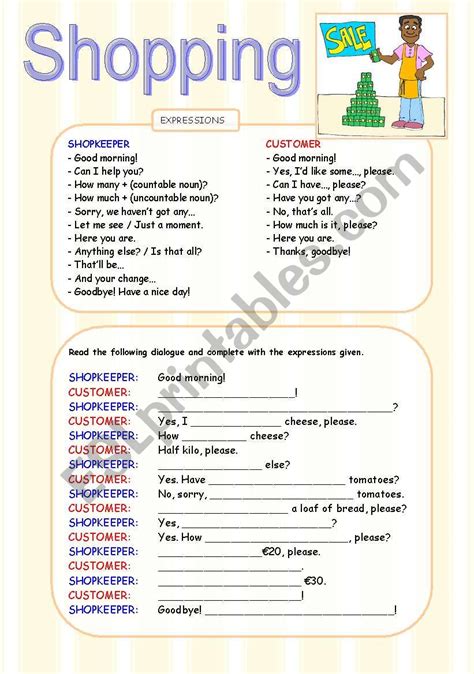 Shopping Dialogue Worksheet Esl Worksheet By Juliaviajera