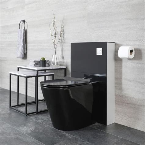 Milano Nero Black Modern 500mm Wc Unit With Back To Wall Toilet