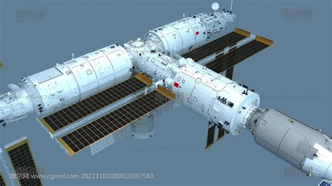 中国天宫空间站带太阳板展开动画长征运载火箭组合3d模型maxfbx文件其他模型下载 摩尔网cgmol