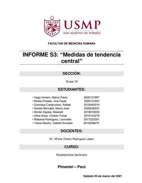 Informe S Bioestad Stica Sem Facultad De Medicina Humana Informe S