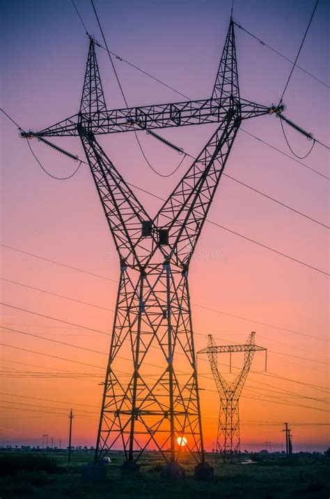 Silhouette Electricity Pylons Stock Image Image Of Construction