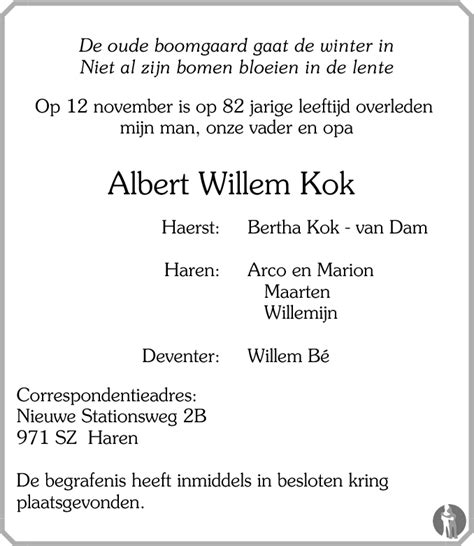 Albert Willem Kok 12 11 2009 Overlijdensbericht En Condoleances