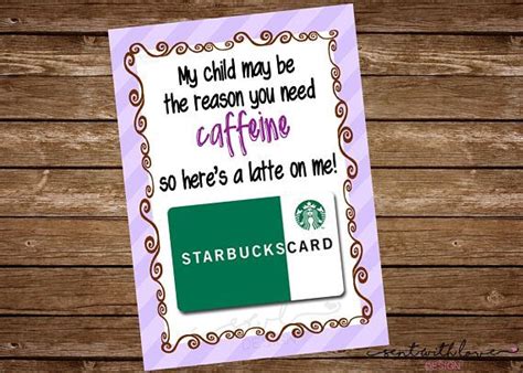 Gift for Teacher, Teacher Appreciation, Printable Starbucks Gift Card ...